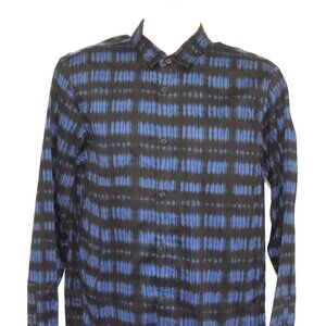 Armani Exchange Sz L Navy Blue Geometric Fine Cotton Mens Long Sleeve Shirt Mint